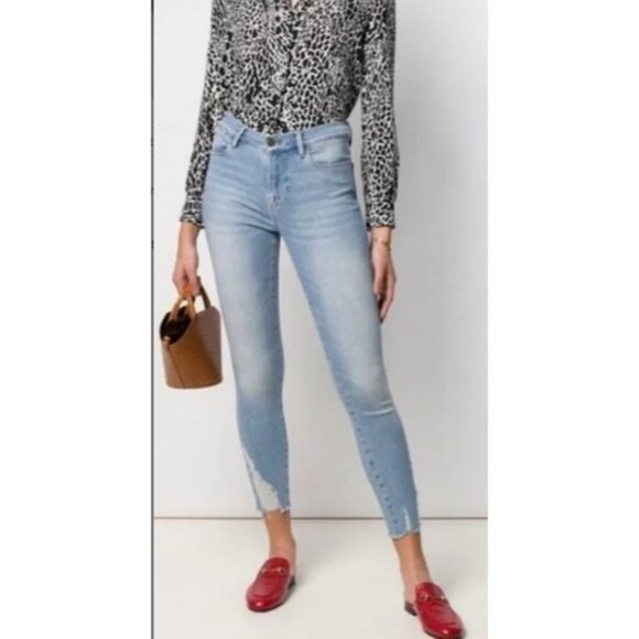 FRAME Le Skinny Alderman Jeans Women’s 27x28 Blue Distressed Raw Hem Stretch - Picture 2 of 9